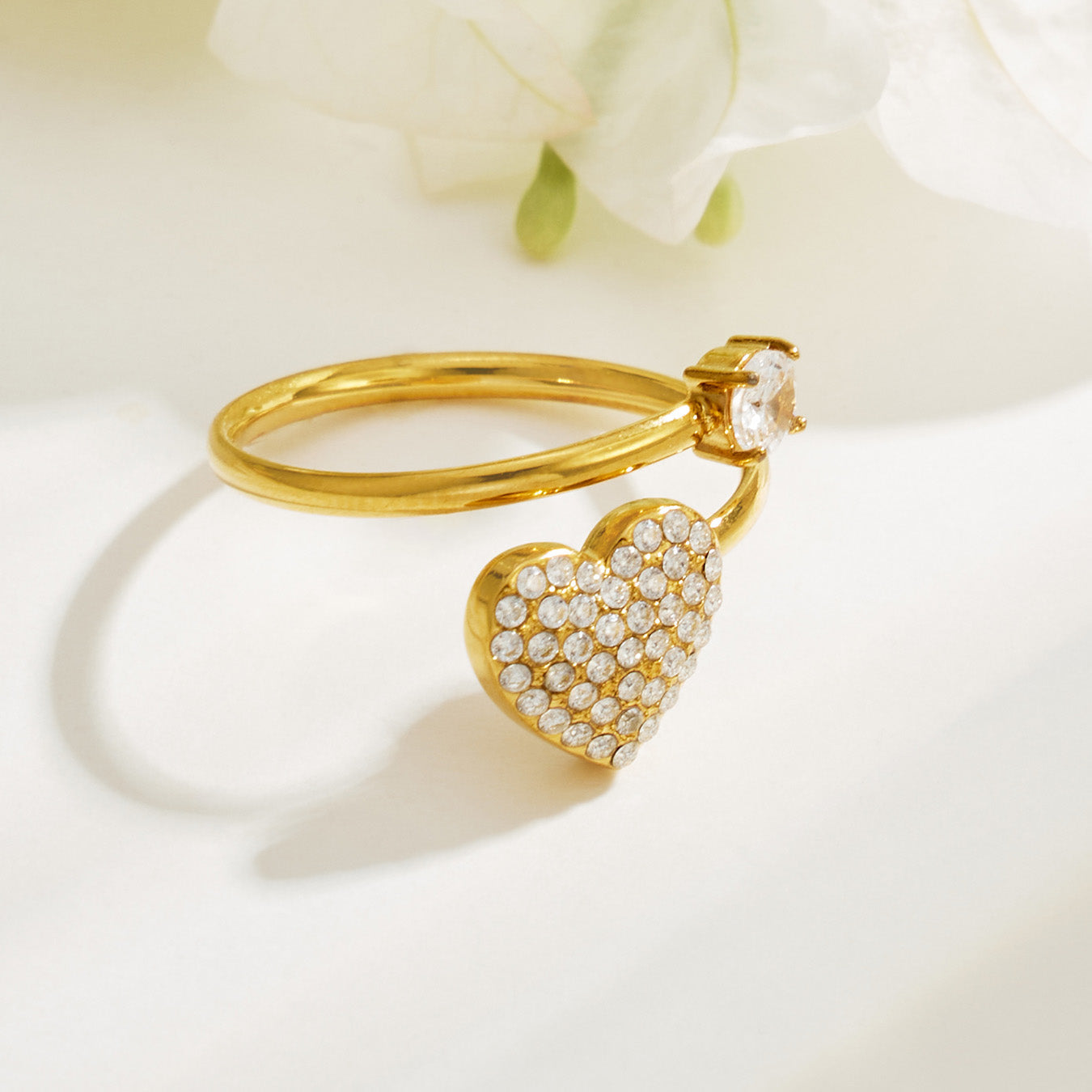 316L Stainless Steel 18K PVD Gold Heart Zircon Ring Set made with 316L stainless steel and 18K PVD gold finish for wholesale jewelry buyers - image 7