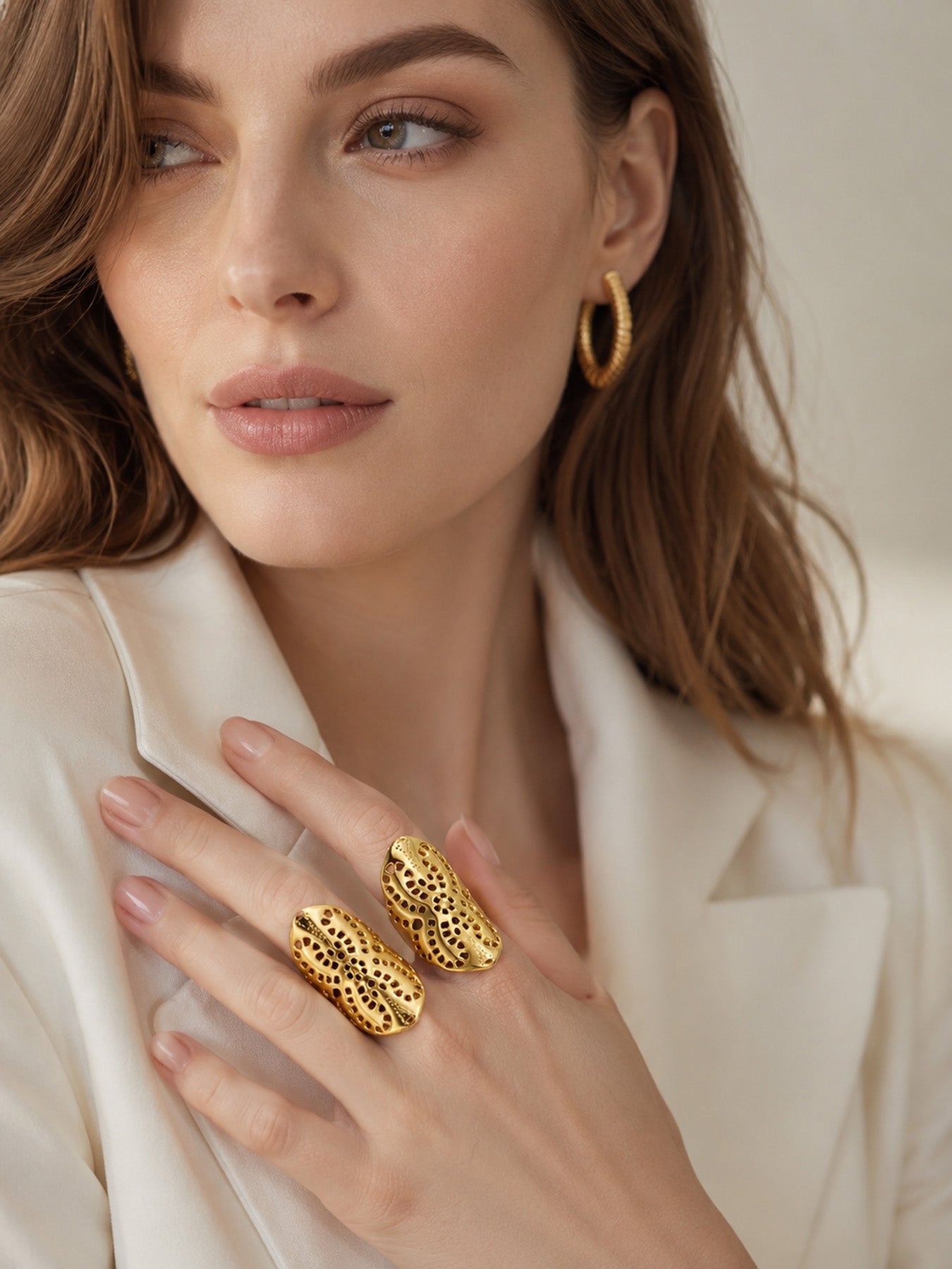 316L Stainless Steel 18K PVD Gold Hollow Flower Ring made with 316L stainless steel and 18K PVD gold finish for wholesale jewelry buyers - image 15