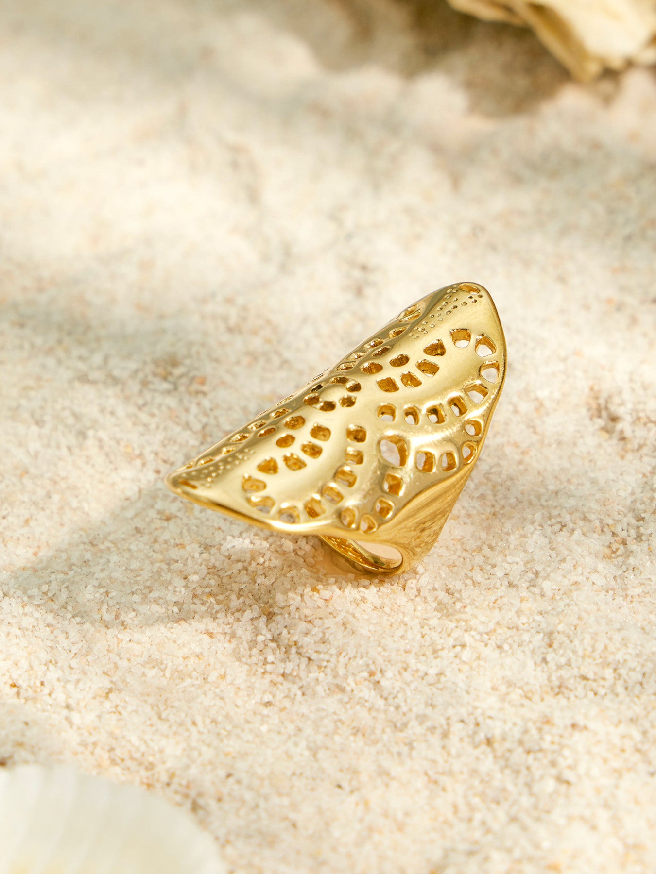 316L Stainless Steel 18K PVD Gold Hollow Flower Ring made with 316L stainless steel and 18K PVD gold finish for wholesale jewelry buyers - image 3