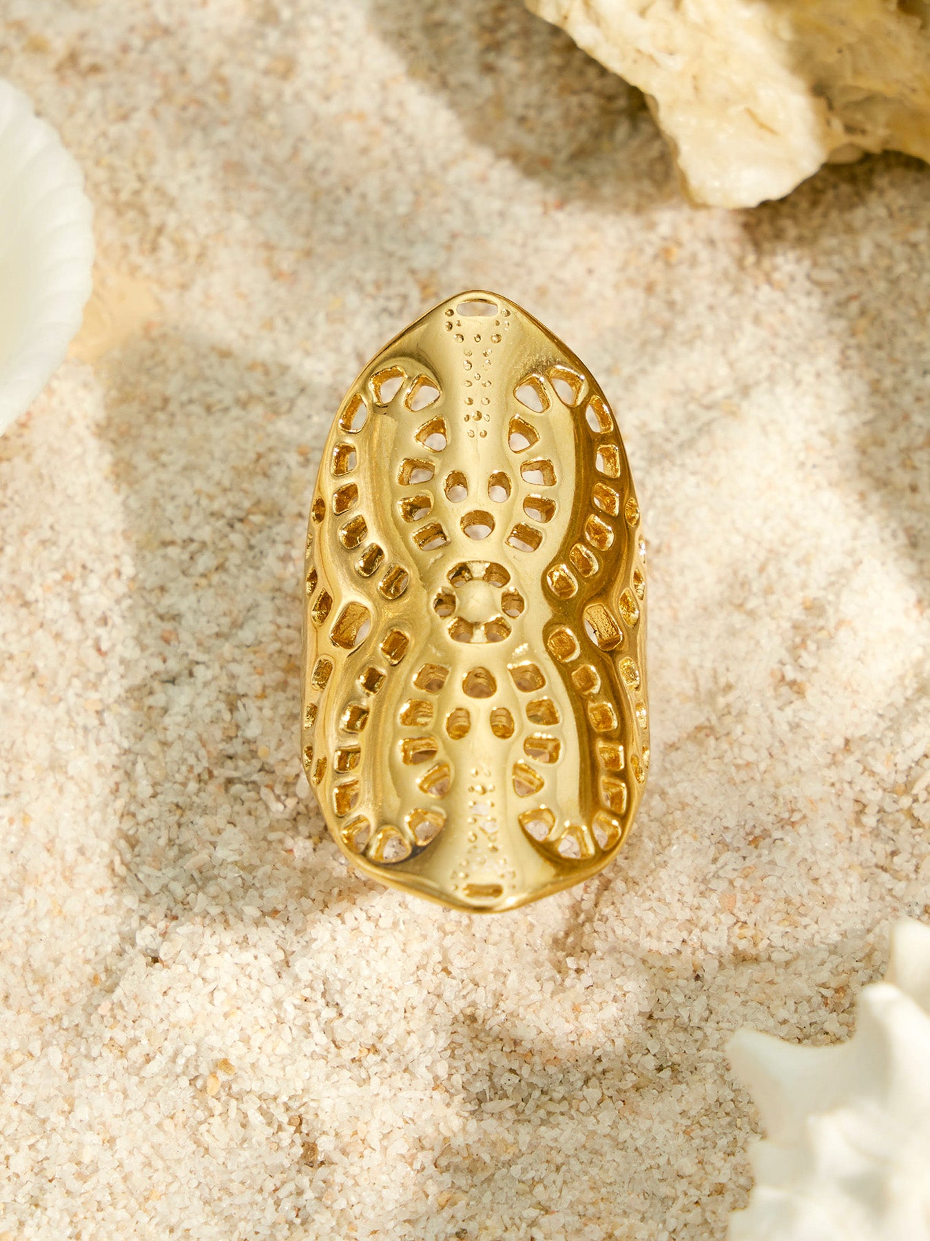 316L Stainless Steel 18K PVD Gold Hollow Flower Ring made with 316L stainless steel and 18K PVD gold finish for wholesale jewelry buyers - image 5