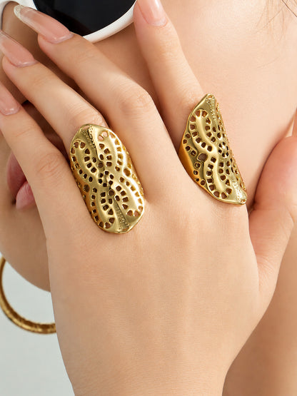 316L Stainless Steel 18K PVD Gold Hollow Flower Ring made with 316L stainless steel and 18K PVD gold finish for wholesale jewelry buyers - image 7