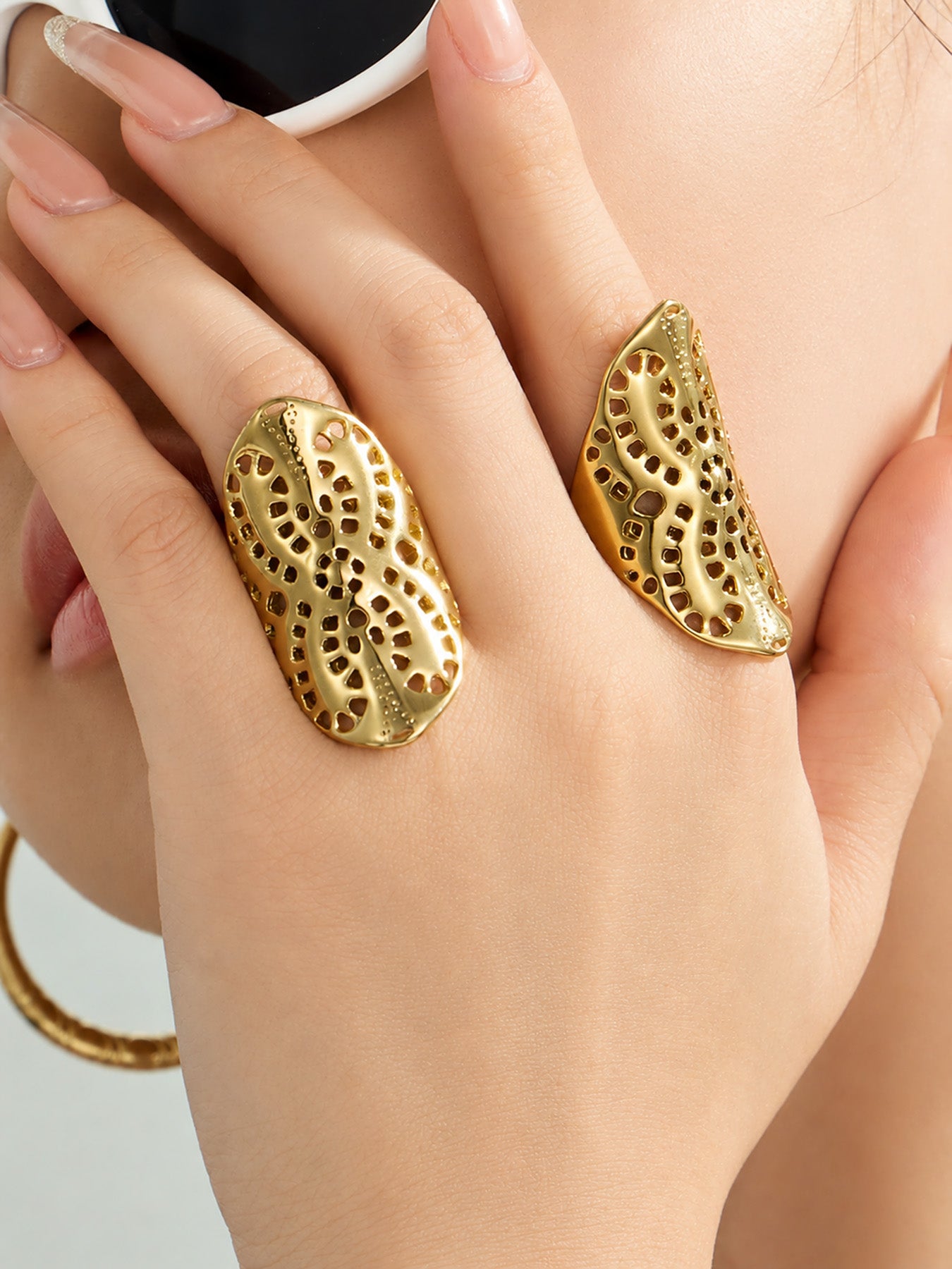316L Stainless Steel 18K PVD Gold Hollow Flower Ring made with 316L stainless steel and 18K PVD gold finish for wholesale jewelry buyers - image 7