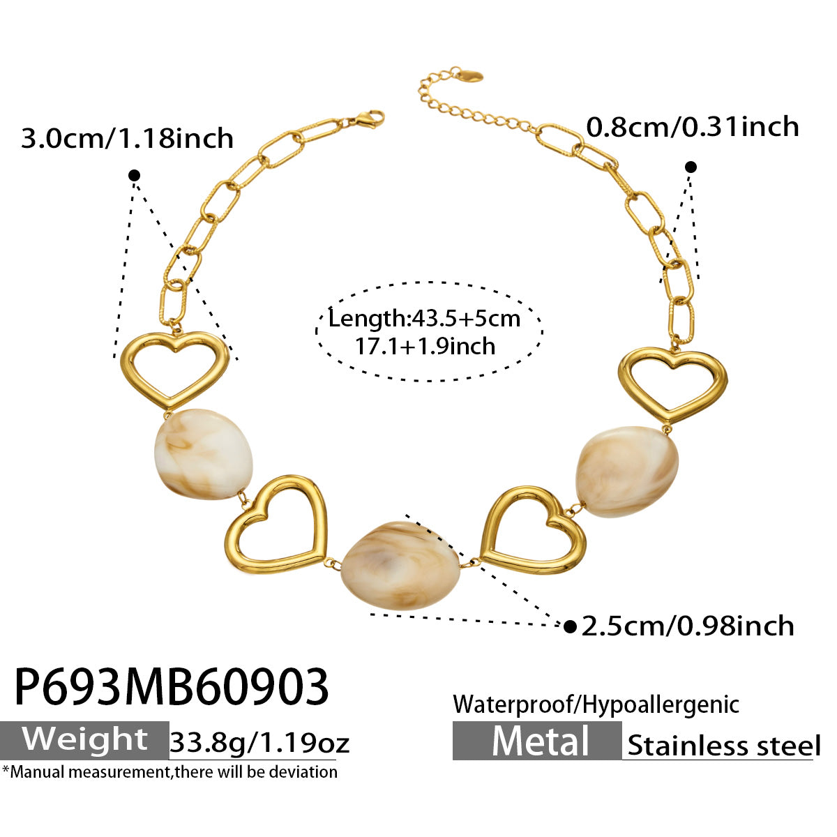 Hollow Heart Necklace in 316L Stainless Steel