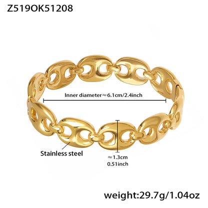 18k gold stainless steel hollow link open bangle, inner diameter 6.1cm, weight 29.7g