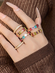 Hypoallergenic zircon ring with colorful stones for everyday fashion jewelry styling