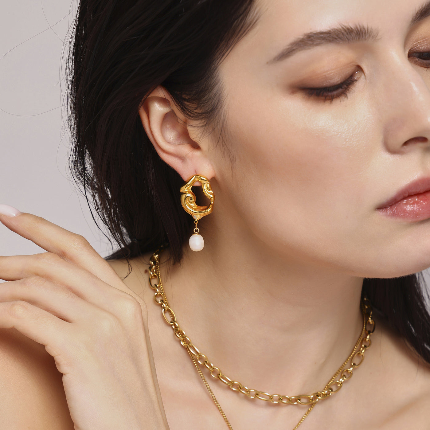316L Stainless Steel 18K PVD Gold Irregular Lava Pearl Earrings made with 316L stainless steel and 18K PVD gold finish for wholesale jewelry buyers - image 11