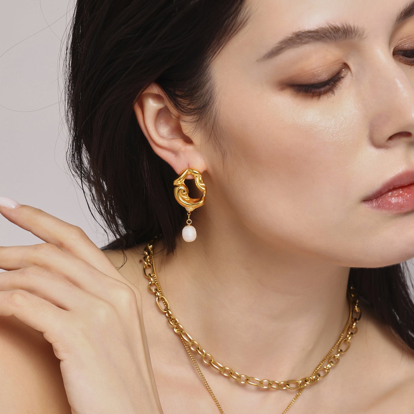 316L Stainless Steel 18K PVD Gold Irregular Lava Pearl Earrings made with 316L stainless steel and 18K PVD gold finish for wholesale jewelry buyers - image 11
