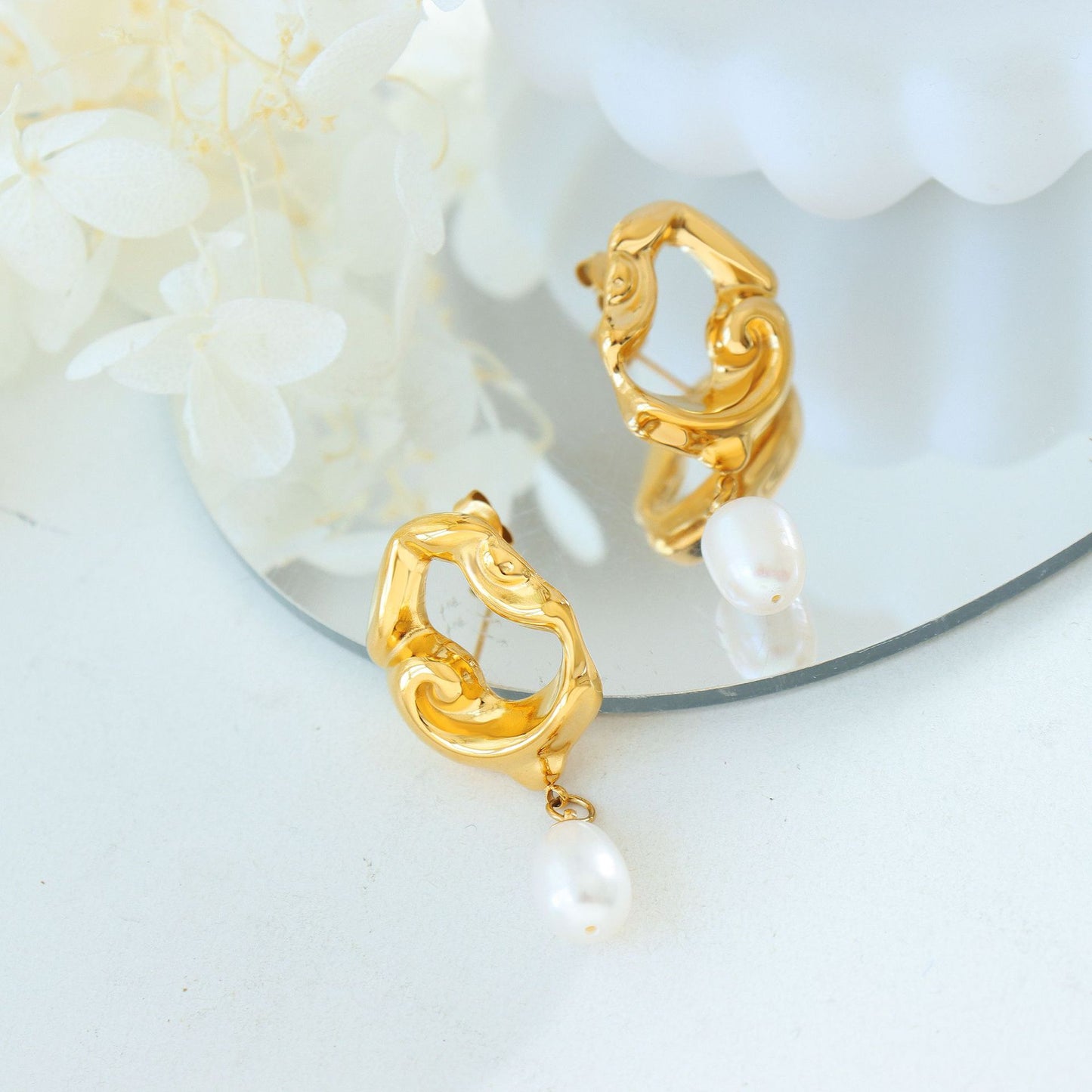 Irregular Lava Pearl Earrings Image 2