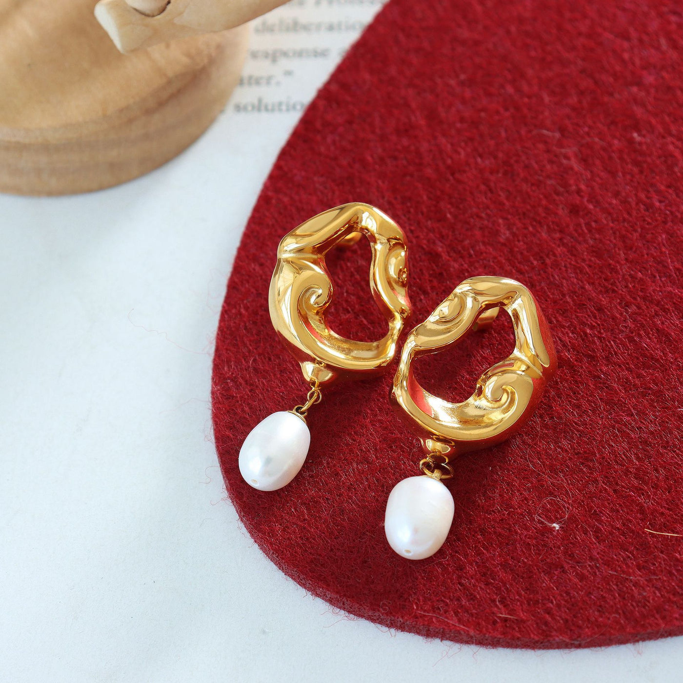 316L Stainless Steel 18K PVD Gold Irregular Lava Pearl Earrings made with 316L stainless steel and 18K PVD gold finish for wholesale jewelry buyers - image 4