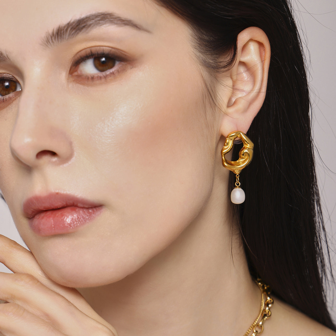 316L Stainless Steel 18K PVD Gold Irregular Lava Pearl Earrings made with 316L stainless steel and 18K PVD gold finish for wholesale jewelry buyers - image 5