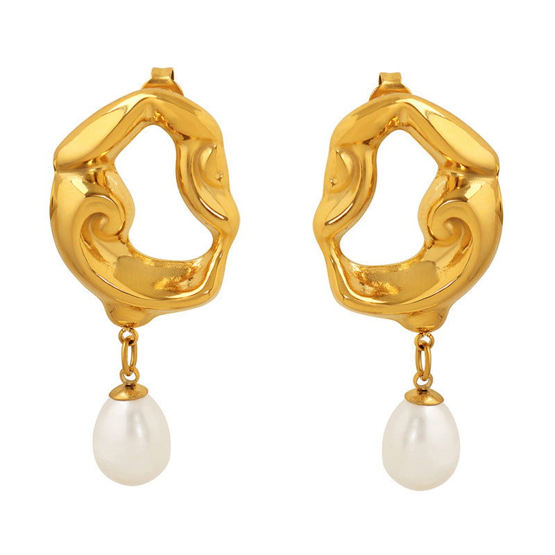 316L Stainless Steel 18K PVD Gold Irregular Lava Pearl Earrings made with 316L stainless steel and 18K PVD gold finish for wholesale jewelry buyers - image 8