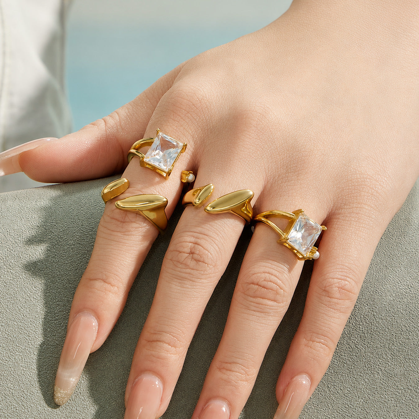 316L Stainless Steel 18K PVD Gold Irregular Ring Set made with 316L stainless steel and 18K PVD gold finish for wholesale jewelry buyers - image 3