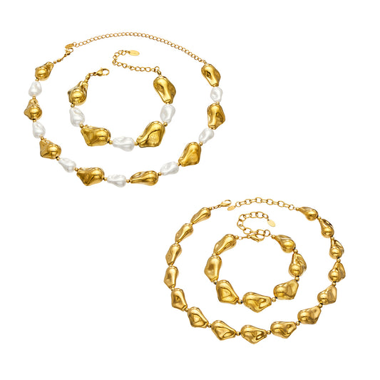 Irregular shell pearl chain necklace and bracelet styles in 316L stainless steel