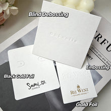 Jewelry display card showing textured cotton paper material and printing finish details