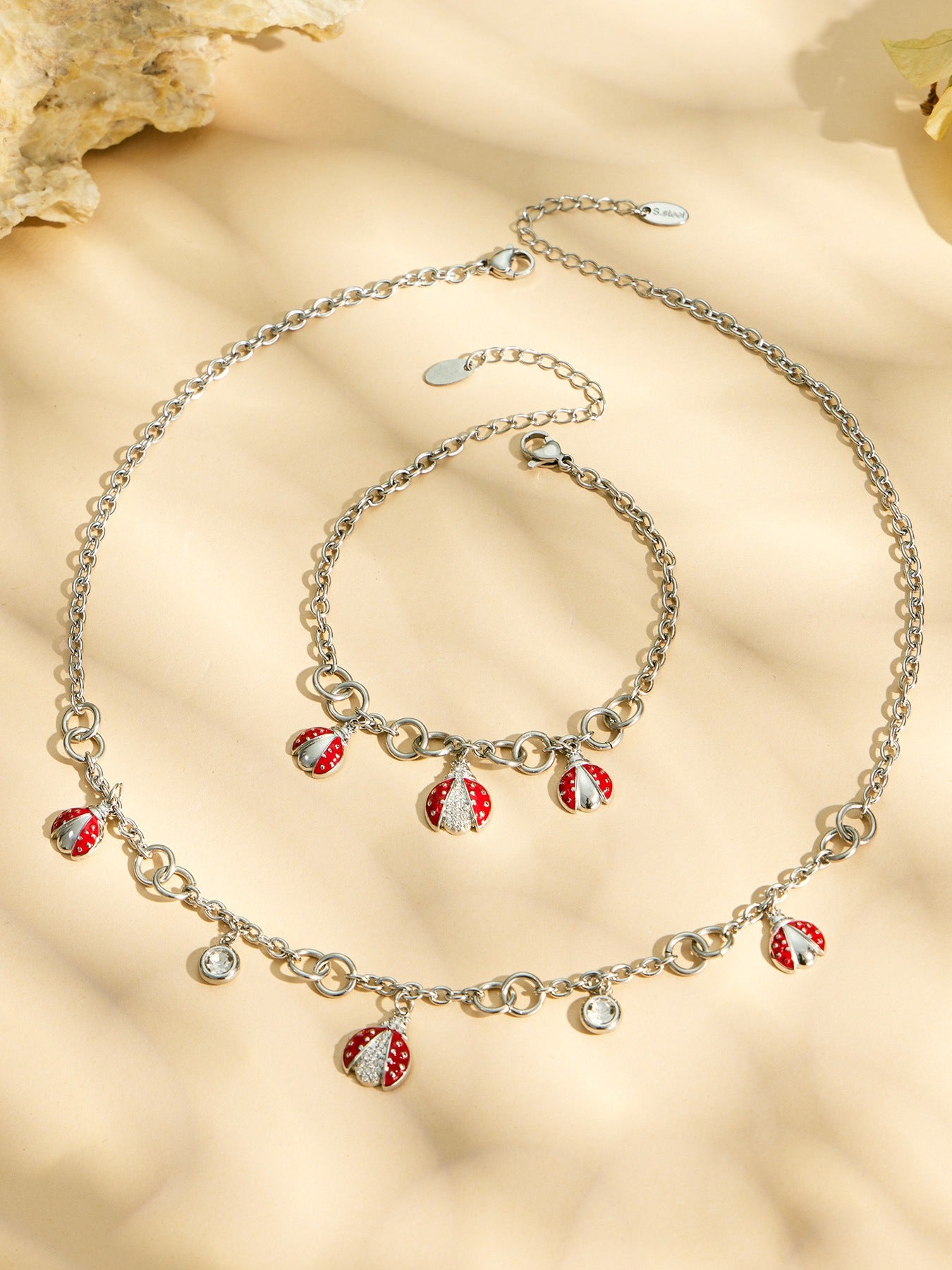 316L Stainless Steel 18K PVD Gold Ladybug Zircon Bracelet and Necklace made with 316L stainless steel and 18K PVD gold finish for wholesale jewelry buyers - image 10