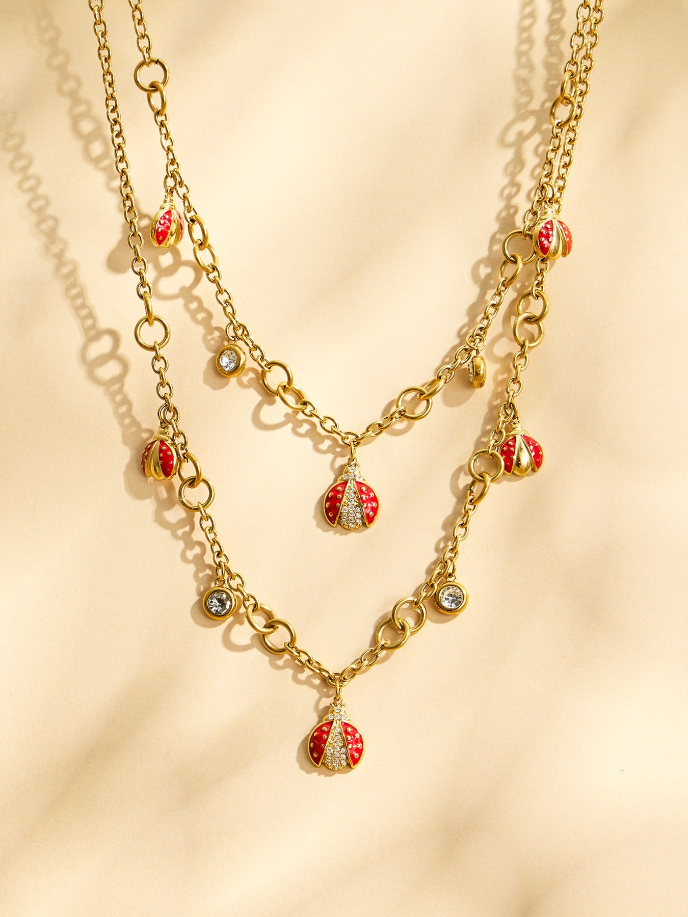 316L Stainless Steel 18K PVD Gold Ladybug Zircon Bracelet and Necklace made with 316L stainless steel and 18K PVD gold finish for wholesale jewelry buyers - image 11