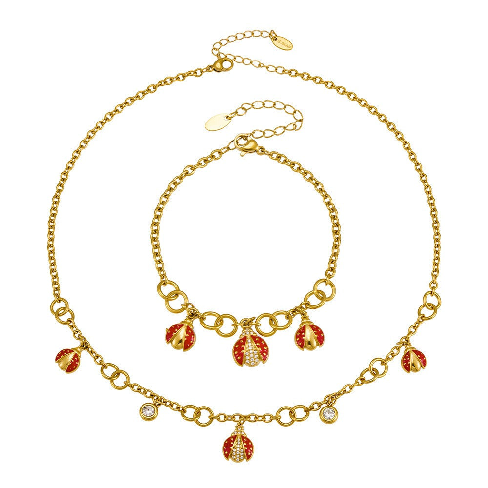 316L Stainless Steel 18K PVD Gold Ladybug Zircon Bracelet and Necklace made with 316L stainless steel and 18K PVD gold finish for wholesale jewelry buyers - image 12