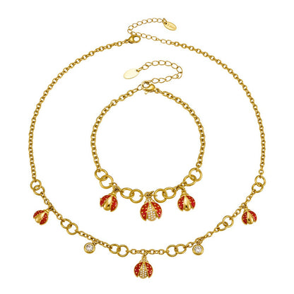 316L Stainless Steel 18K PVD Gold Ladybug Zircon Bracelet and Necklace made with 316L stainless steel and 18K PVD gold finish for wholesale jewelry buyers - image 12