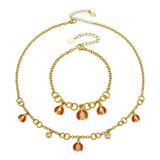 316L Stainless Steel 18K PVD Gold Ladybug Zircon Bracelet and Necklace made with 316L stainless steel and 18K PVD gold finish for wholesale jewelry buyers - image 12