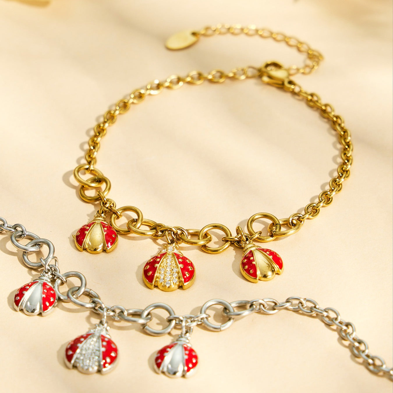 316L Stainless Steel 18K PVD Gold Ladybug Zircon Bracelet and Necklace made with 316L stainless steel and 18K PVD gold finish for wholesale jewelry buyers - image 14