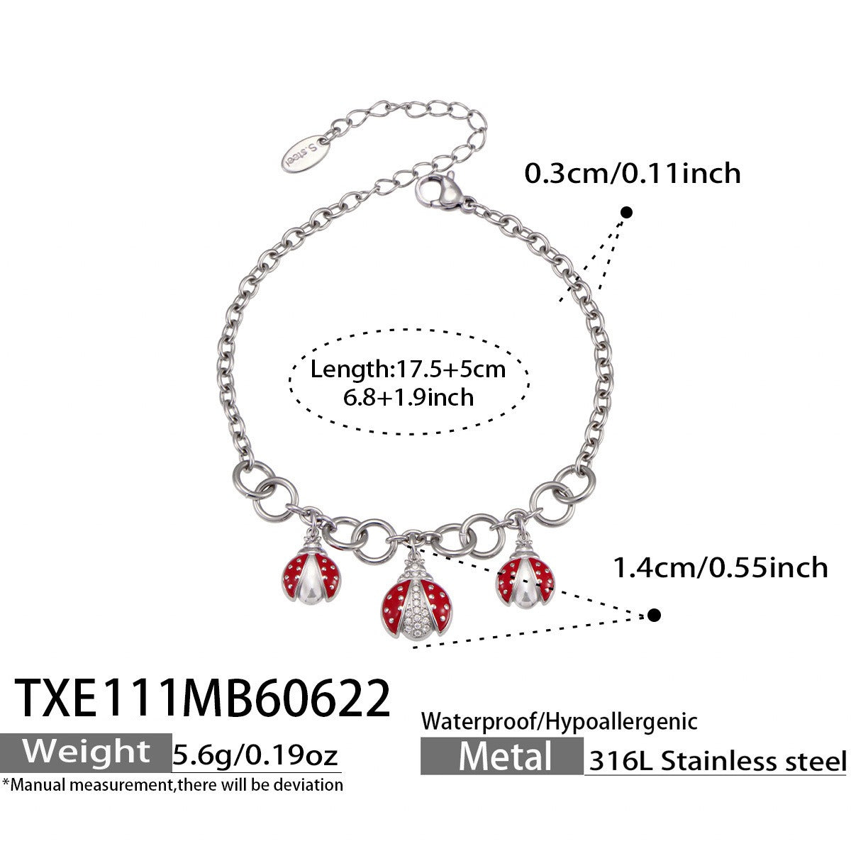 316L Stainless Steel 18K PVD Gold Ladybug Zircon Bracelet and Necklace made with 316L stainless steel and 18K PVD gold finish for wholesale jewelry buyers - image 15