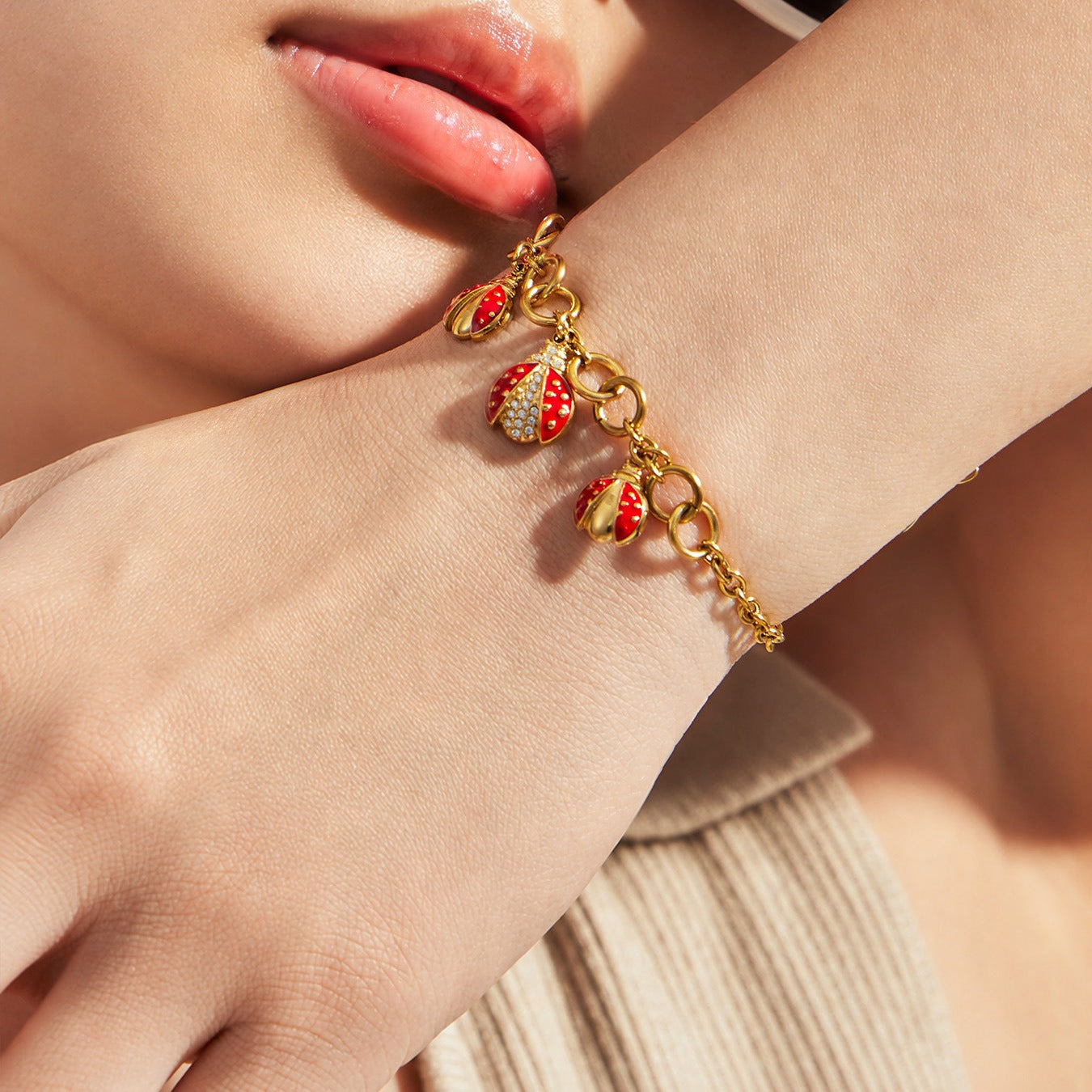316L Stainless Steel 18K PVD Gold Ladybug Zircon Bracelet and Necklace made with 316L stainless steel and 18K PVD gold finish for wholesale jewelry buyers - image 16