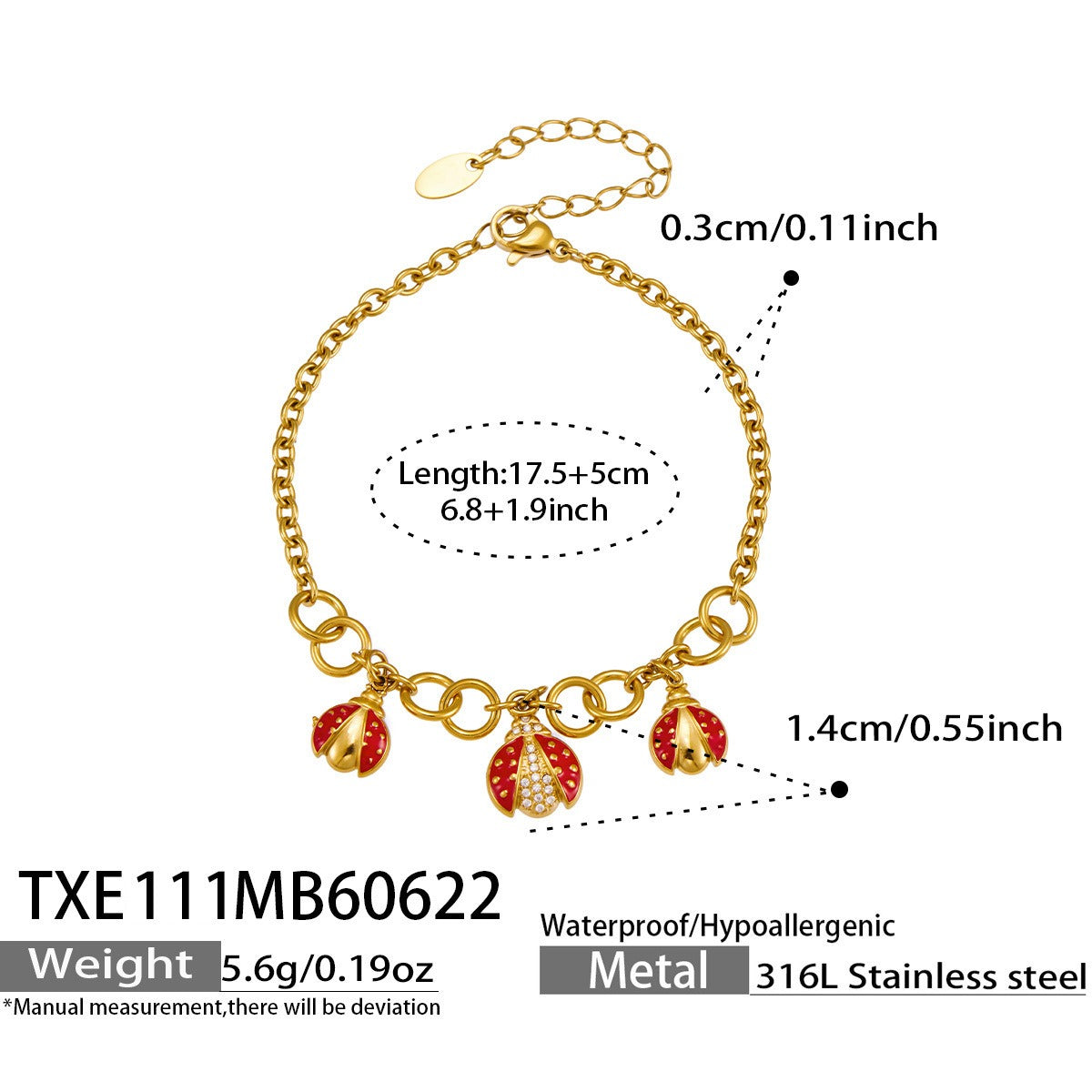 316L Stainless Steel 18K PVD Gold Ladybug Zircon Bracelet and Necklace made with 316L stainless steel and 18K PVD gold finish for wholesale jewelry buyers - image 17