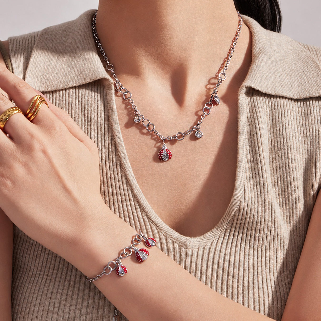 316L Stainless Steel 18K PVD Gold Ladybug Zircon Bracelet and Necklace made with 316L stainless steel and 18K PVD gold finish for wholesale jewelry buyers - image 18
