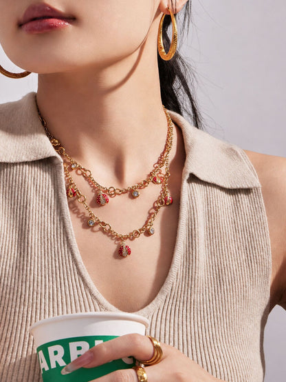 316L Stainless Steel 18K PVD Gold Ladybug Zircon Bracelet and Necklace made with 316L stainless steel and 18K PVD gold finish for wholesale jewelry buyers - image 4