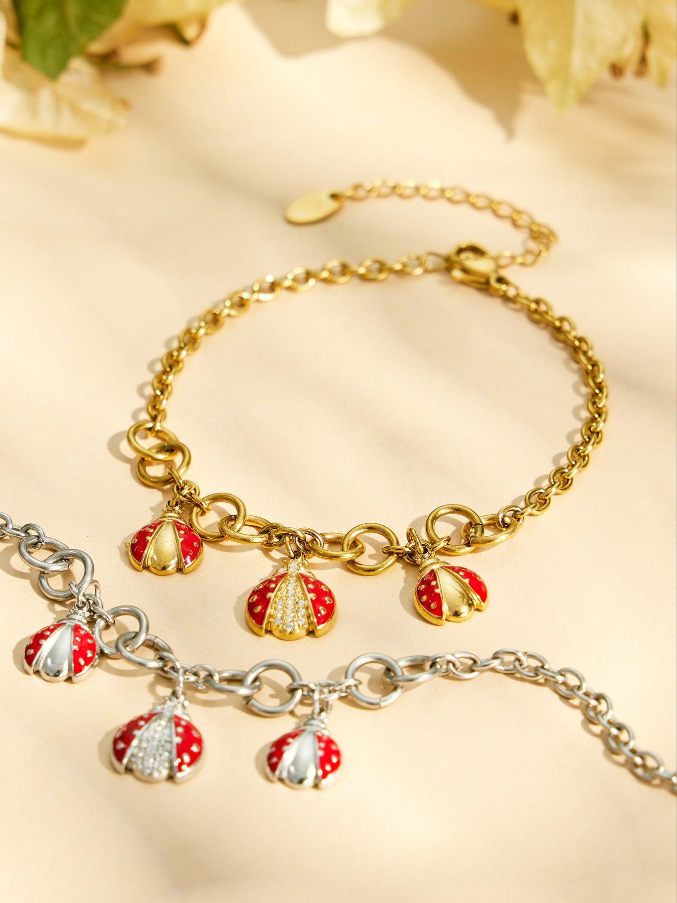 316L Stainless Steel 18K PVD Gold Ladybug Zircon Bracelet and Necklace made with 316L stainless steel and 18K PVD gold finish for wholesale jewelry buyers - image 6