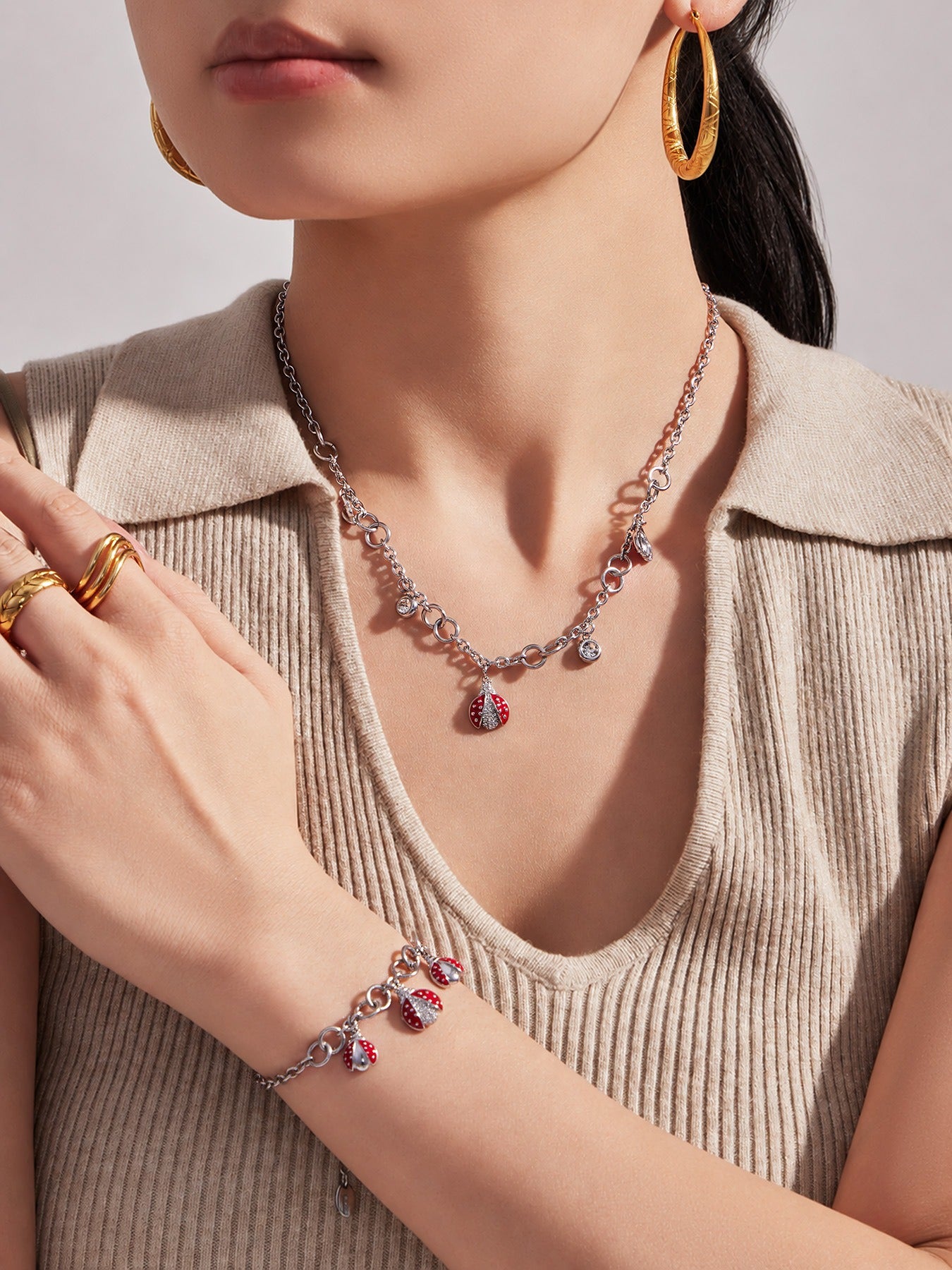 316L Stainless Steel 18K PVD Gold Ladybug Zircon Bracelet and Necklace made with 316L stainless steel and 18K PVD gold finish for wholesale jewelry buyers - image 7