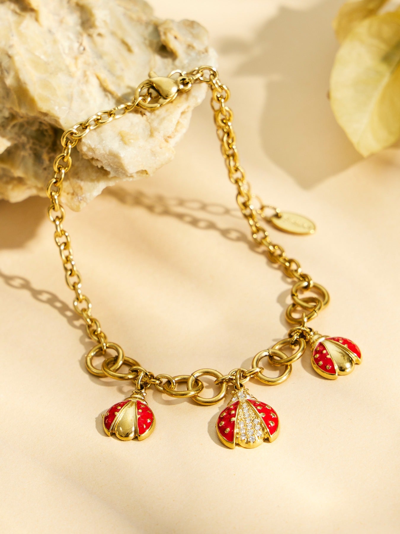 316L Stainless Steel 18K PVD Gold Ladybug Zircon Bracelet and Necklace made with 316L stainless steel and 18K PVD gold finish for wholesale jewelry buyers - image 9