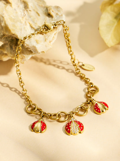 316L Stainless Steel 18K PVD Gold Ladybug Zircon Bracelet and Necklace made with 316L stainless steel and 18K PVD gold finish for wholesale jewelry buyers - image 9