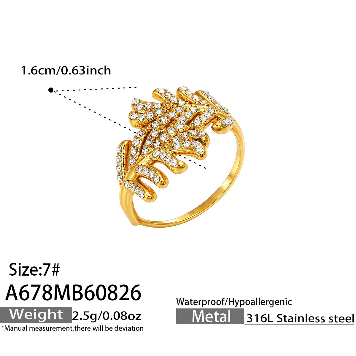 Elegant leaf zircon ring set in gold