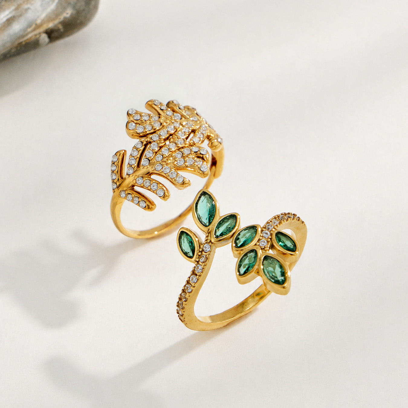 316L Stainless Steel 18K PVD Gold Leaf Zircon Ring Set made with 316L stainless steel and 18K PVD gold finish for wholesale jewelry buyers - image 10