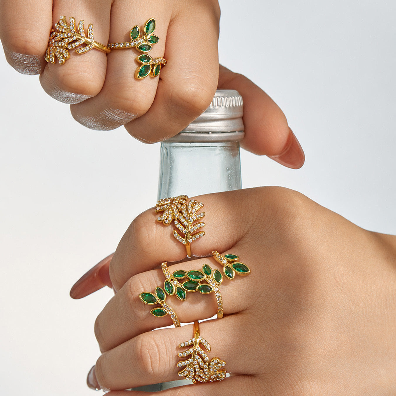 316L Stainless Steel 18K PVD Gold Leaf Zircon Ring Set made with 316L stainless steel and 18K PVD gold finish for wholesale jewelry buyers - image 13