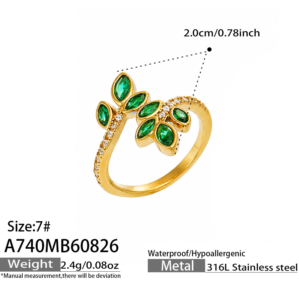 316L Stainless Steel 18K PVD Gold Leaf Zircon Ring Set made with 316L stainless steel and 18K PVD gold finish for wholesale jewelry buyers - image 14