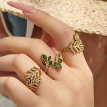 316L Stainless Steel 18K PVD Gold Leaf Zircon Ring Set made with 316L stainless steel and 18K PVD gold finish for wholesale jewelry buyers - image 6