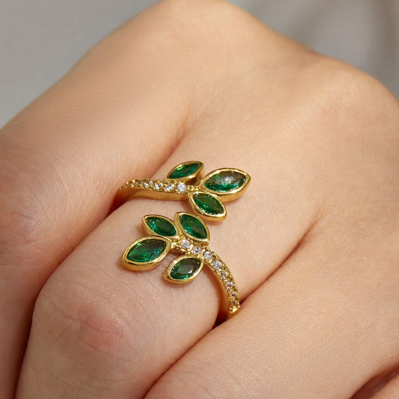 316L Stainless Steel 18K PVD Gold Leaf Zircon Ring Set made with 316L stainless steel and 18K PVD gold finish for wholesale jewelry buyers - image 8