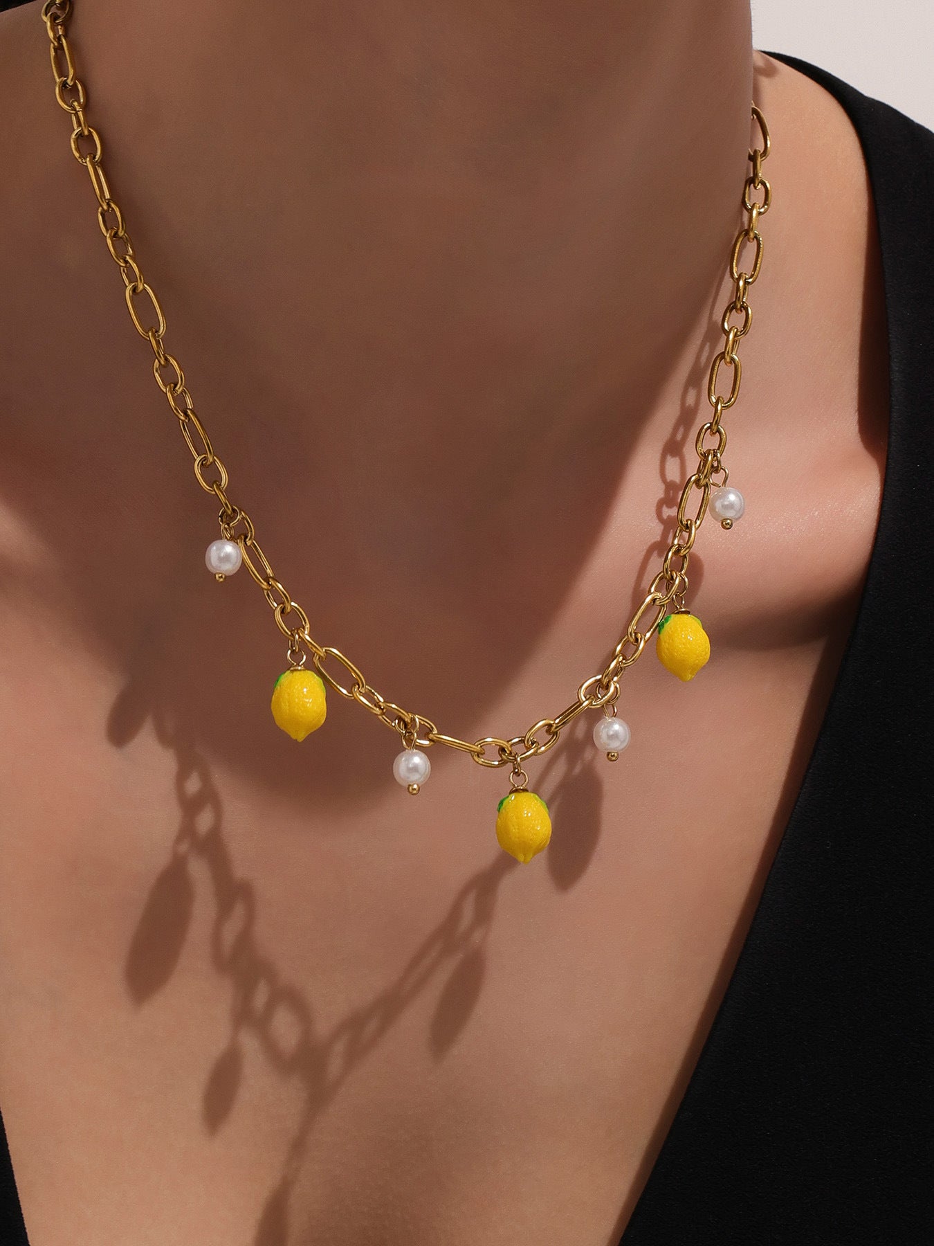 High quality gold plated lemon pearl necklace, exquisite summer seaside women jewelry