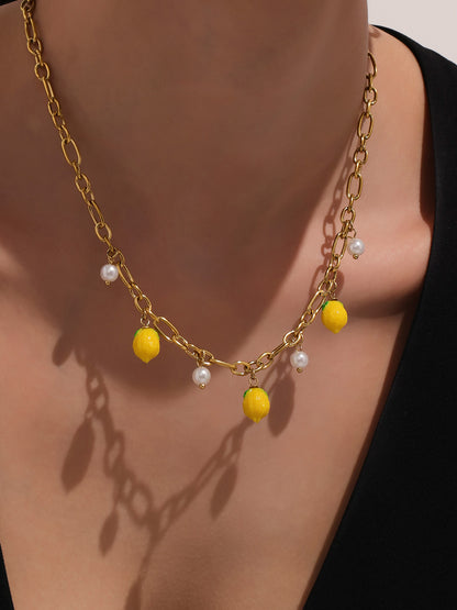High quality gold plated lemon pearl necklace, exquisite summer seaside women jewelry