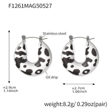 Size guide for black and white leopard print resin hoop earrings with 316L stainless steel posts