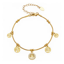 Life tree charm bracelet in 316L stainless steel with 18K PVD gold finish