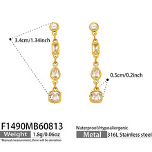 Gold linear cubic zirconia long drop earrings size and product detail guide