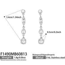Steel linear cubic zirconia long drop earrings size and product detail guide