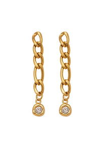 MiduoduoJewelry gold long link chain drop earrings with clear round zircon accents on white