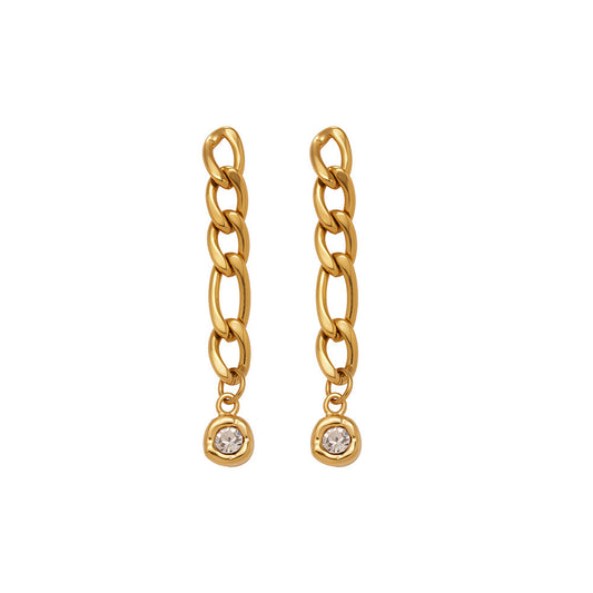 MiduoduoJewelry gold long link chain drop earrings with clear round zircon accents on white
