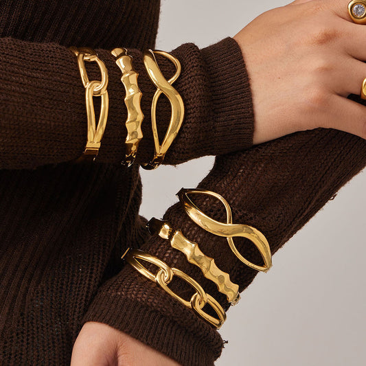 Custom 316L Stainless Steel 18K Gold PVD Geometric Bangles – Wholesale Luxury Jewelry for Private Label