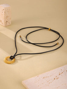 316L Stainless Steel Textured Round Pendant Adjustable Black Cord Necklace