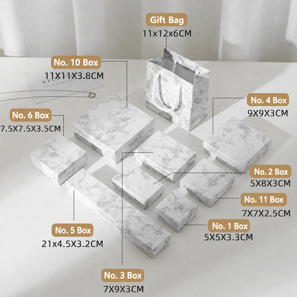 Marble jewelry packaging boxes in multiple sizes for rings earrings bracelets necklaces and jewelry sets